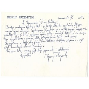 [TOKARCZUK Ignacy]. Handwritten letter of the Bishop of Przemyśl Ignacy Tokarczuk, dat....