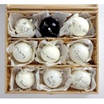 [LETTERS]. Set of nine Christmas tree baubles hand-signed by: Ewa Lipska,...