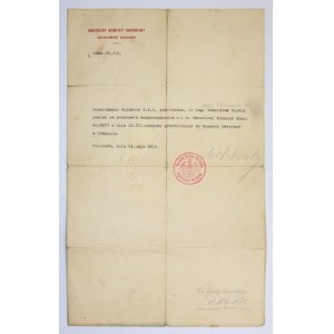[SIKORSKI Władysław]. Vlastnoruční podpis Władysława Sikorského (tehdy podplukovníka) pod strojopisným dokumentem věnovaným...