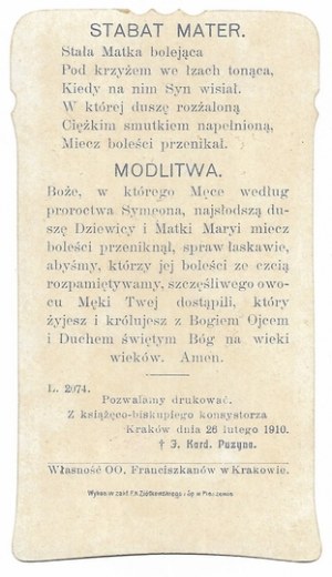 MATKA Boża Bolesna, smętna dobrodziejka w kościele OO. Franciszkanów w Krakowie ukoronowana 20 września 1908 r.