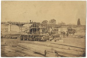 [KRAKÓW - budowa mostu kolejowego w nad ulicami Grzegórzecką i Dietla - fotografia sytuacyjna]. [1862]....
