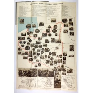 [POLAND]. Pictorial map illustrating the history of Poland. Tri-color map on arc. form....