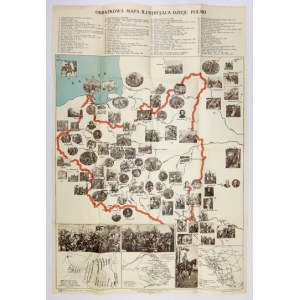 [POLSKA]. Obrazkowa mapa ilustrująca dzieje Polski. Mapa trójbarwna na ark. form....