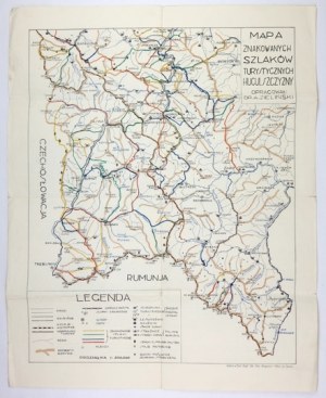 [HUCULSHCHYNA]. Map of marked tourist routes of Hutsul region. Color map form. 43,4x34,...