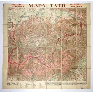 [TATRY]. Karpowiczova špeciálna mapa Tatier. Farebná forma mapy. 62x66,5 cm na arch. 70,3x73 cm.