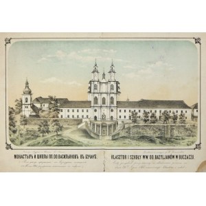 [BUCZACZ]. Kláštor a školy WW. Baziliánov v Buczaczi. Farebná litografická forma. 20x34,8 na arch. 27,5x39,...