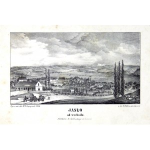 [JASŁO]. Jaslo od východu. Forma litografie. 10,8x19,6 na arche. 22,4x29,4 cm.