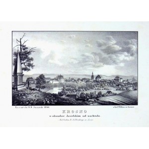 [KROSNO]. Krosno in the Jasielsk region from the east. Lithograph form. 11.3x19.3 on ark. 21,3x28,...
