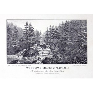 [TATRY]. Bialka waterfall in the Tatra Mountains from the east in the Sandek region. Lithograph form. 10.7x19.2 on ark. 21,2x28,...