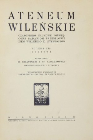 ATENEUM Wileńskie. R. 13, zesz. 1: 1938.