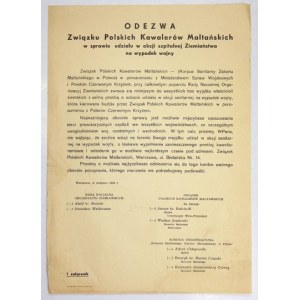 Přípravy Asociace maltézských rytířů na válku. VIII 1939.