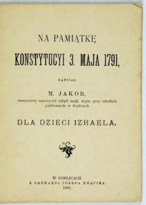 On the Constitution of the 3rd of May for the children of Israel. 1891.
