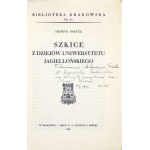 H. Barycz - Szkice z dziejów Uniwersytetu Jag. 1933. Dedykacja autora.