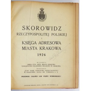 SKOROWIDZ Rzeczypospolitej Polskiej i księga adresowa miasta Krakowa 1926. Kraków [předmluva 1925]. Wyd. Gmina m....