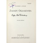 LANGER Olgierd - Zasady ogłaszania. Warszawa 1927. Instytut Naukowej Organizacji. 8, s. [8], 361, [3]. opr. oryg....