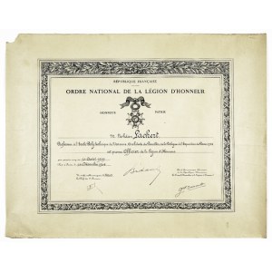 Diploma of the Legion of Honor for B. Lachert. 1939/1946.