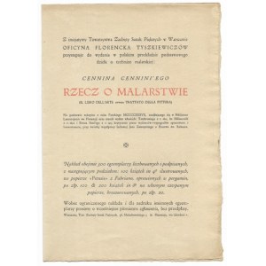 [PROSPECT]. Prospekt knihy Cennina Cenninieho Věci o malířství, vydané ve Florencii v roce 1933.