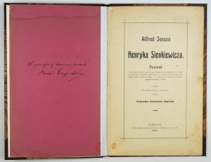 [SIENKIEWICZ Henryk]. Alfred Jensen to Henryk Sienkiewicz. Poem read by the Author at a banquet given in honor of...