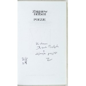Z. HERBERT – Poezje. 1998. Z dedykacją autora.