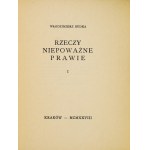 BUDKA Włodzimierz - Rzeczy niepoważne prawie. Kraków 1928. druk. W. L. Anczyca i Sp. 16d, S. 50, [3]. Flugschrift. Odb....