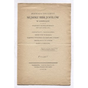 [MENU bibliofilskie]. Gastronomicznych kart dwoje wydanych na okoliczność biesiady Drugiego Sejmiku Bibliofilów w 192...