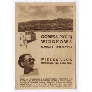 [Dráha do Gubałówky]. Nevyplněný blanket opravňující ke slevě pro 2 osoby na cestu vlakem do Gubałówky od roku 1939.