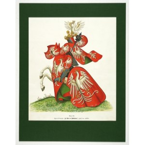 [KING OF POLAND]. Color reproduction of an image of the Polish monarch in tournament armor from the Marshal's Roll of the Golden Fleece p...