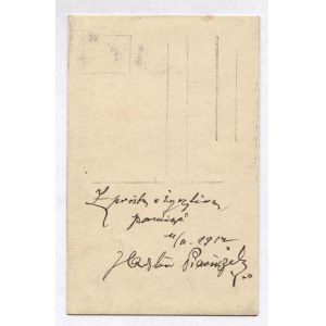 (ODROWĄŻ-PIENIĄŻEK Jarosław). Kurze Widmung von Jaroslaw Odrowąż-Pieniążek an eine unbekannte Person auf der Rückseite der Postkarte....