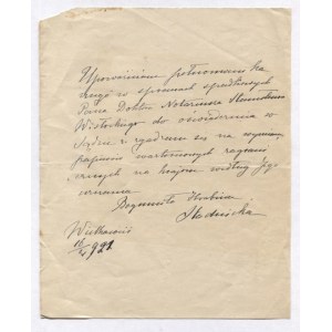 [STADNICKA Bogumiła]. Authorization issued to notary Stanislaw Wislocki by Bogumiła hr. Stadnicka,...