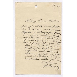 [BUJAK Franciszek]. Rukopisný list Franciszka Bujaka adresovaný nemenovanému pisárovi, dat....