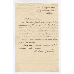 (RAWITA-GAWROŃSKI Franciszek). Handschriftlicher Brief von Franciszek Rawita-Gawroński an einen ungenannten Stefan Krzywo...