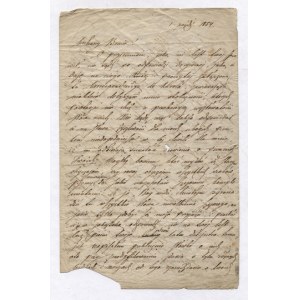 [SZAJNOCHA Karol]. Rukopisný list Karola Szajnochu neznámemu adresátovi, dat. 1 X 1854,...