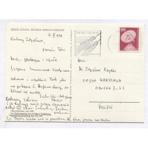 [HERBERT Zbigniew]. Postcard with handwritten correspondence from Zbigniew Herbert to Zdzislaw Najder in Warsaw,...