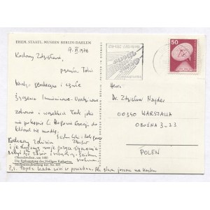 [Zbigniew HERBERT]. Postkarte mit handschriftlichem Briefwechsel von Zbigniew Herbert an Zdzisław Najder in Warschau,...