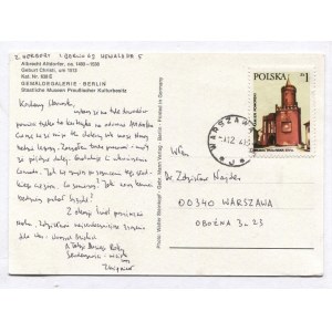 [HERBERT Zbigniew]. Postcard with handwritten correspondence from Zbigniew Herbert to Zdzislaw Najder in Warsaw,...