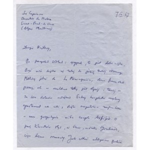 [Czesław MILOSZ]. Handschriftlicher Brief von Czesław Miłosz an Zdzisław Najder, dat.....
