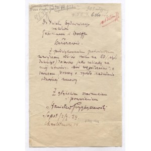 [PRZYBYSZEWSKI Stanisław]. A handwritten letter from Stanisław Przybyszewski to the Publishing Department of Gebethner and Wollf in Warsza...