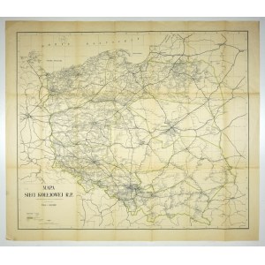 [POLAND]. Map of railroad network of R.P. with alphabetical index of names of stations and passenger stops. Two-color map form...