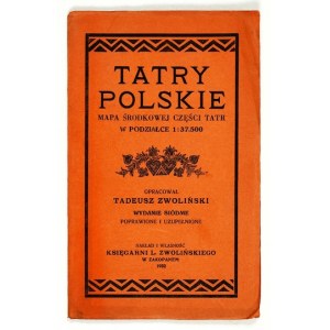 [TATRY]. Poľské Tatry. Mapa centrálnej časti Tatier. Farebná forma mapy. 53,5x80,5 cm na arch. 60,...