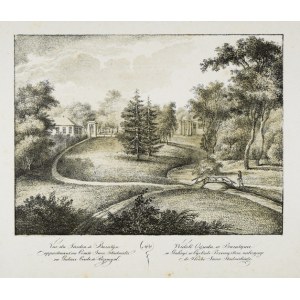 [BORATYN]. Ansicht des Gartens in Buratyn in Galizien im Kreis Przemyśl, der dem Grafen Jan Stadnicki gehört. Lithographie für...