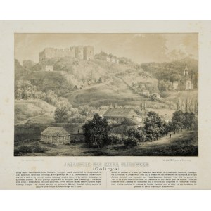 (YAZLOWIEC). Jazłowiec am Fluss Olechowiec. (Galizien). Lithographie auf Tintform. 19,2x28,7 auf Arche. 30,4x43,...