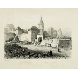 [KRAKOV]. Pohledy na Krakov. Bývalá, dnes již neexistující Slawkowská brána podle dobové kresby. Litografie pro...