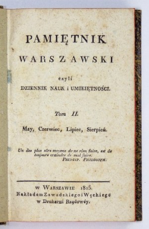 PAMIĘTNIK Warszawski czyli dziennik nauk i umieiętności. [R. 1], vol. 2: V-VIII 1815.