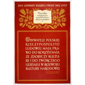 BERNACIŃSKI Stefan - Dny školství, knihy a tisku, květen 1953 Všechny výdobytky naší kultury slouží národu [...]. ...