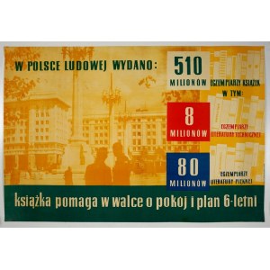 KSIĄŻKA pomaga w walce o pokój i plan 6-letni. W Polsce Ludowej wydano: 510 milionów egzemplarzy książek [...]. [1953?].