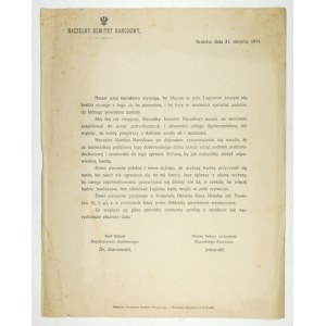 Výzva NKN k finanční podpoře legií. 31. SRPNA 1914.