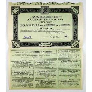 ZABLOCIE, Chemical Works, Joint Stock Company in Zablocki. 25 shares [...] in bearer form, Mkp. 25000 [...].