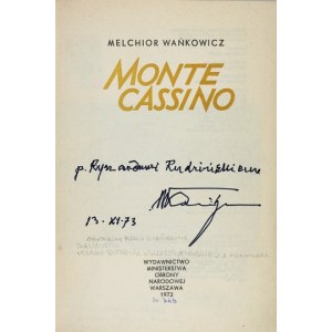 WAŃKOWICZ Melchior - Monte Cassino. Varšava 1972, Wyd. MON. 8, s. 467, [1], mapa ff. 1, tab. prachový obal....