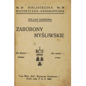 EJSMOND Juljan - Lovecké pověry. Varšava [1926]. Tow. Wyd. Rój. 16, s. 53, [10]. Plátěná obálka se zach....