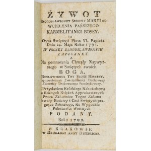 ŻYWOT błogosławioney Sister Maryi od Wcielenia Pańskiego [...] Kraków 1793